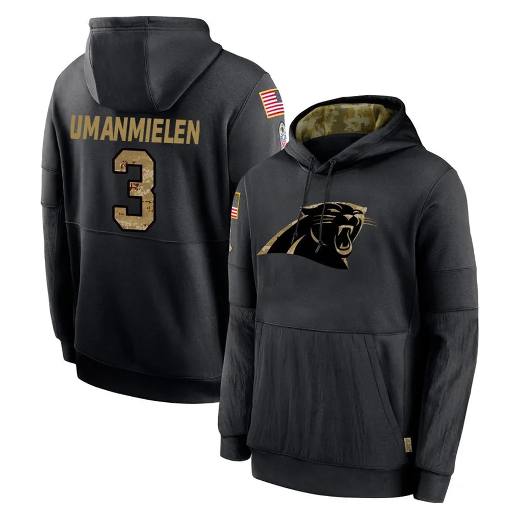 C.Panthers #3 Princely Umanmielen Player Black Salute to Service Pullover Hoodies Limited Game Kdoa Stitched Jerseys