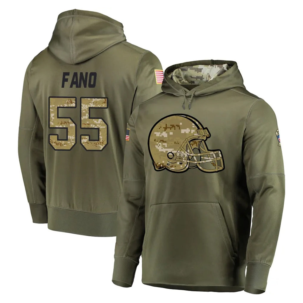C.Browns #55 Spencer Fano Player Olive Salute to Service Pullover Hoodies Home Game Kdoa Stitched Jerseys