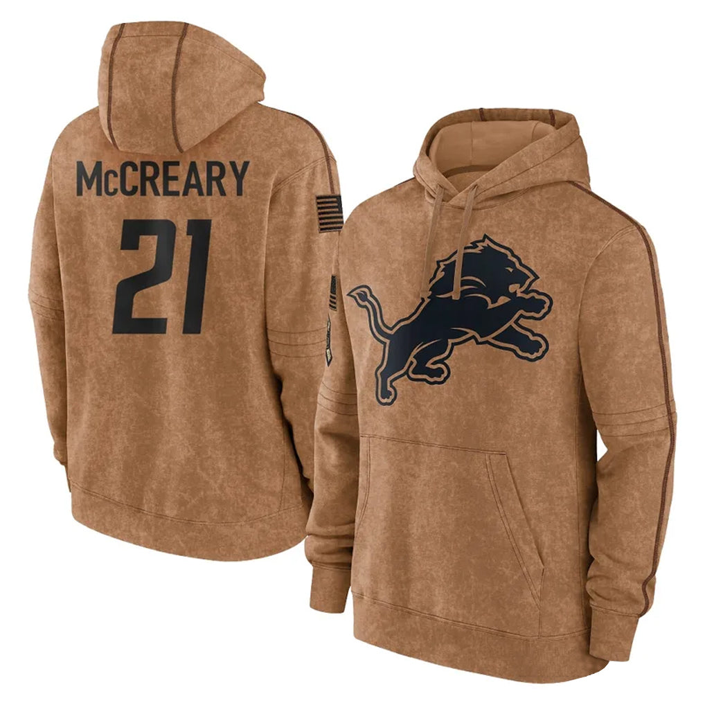 D.Lions #21 Roger McCreary Player Brown Salute to Service Hoodies Limited Game Kdoa Stitched Jerseys