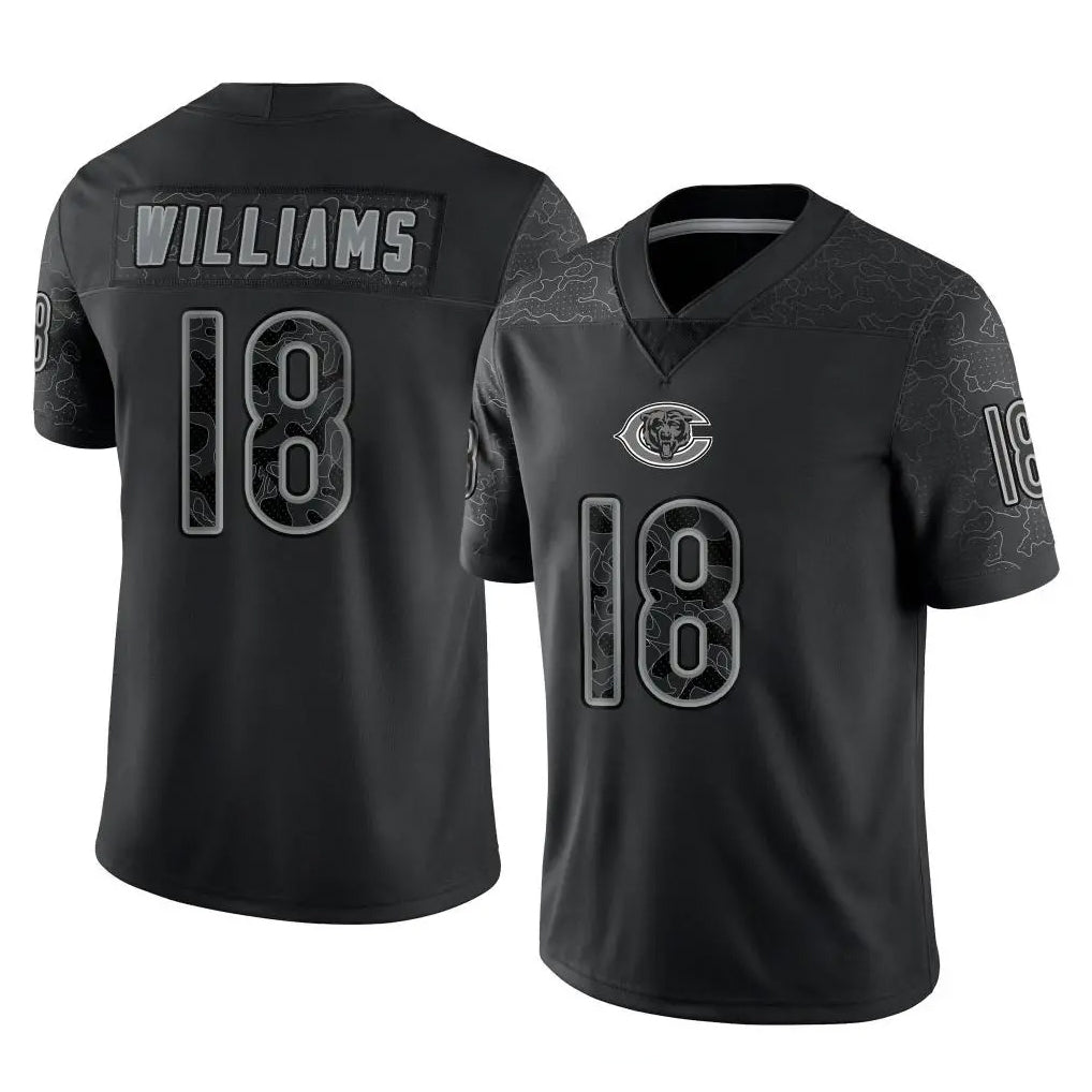 C.Bears #18 Caleb Williams Player Black REFLECTIVE Limited Game Kdoa Stitched Jerseys
