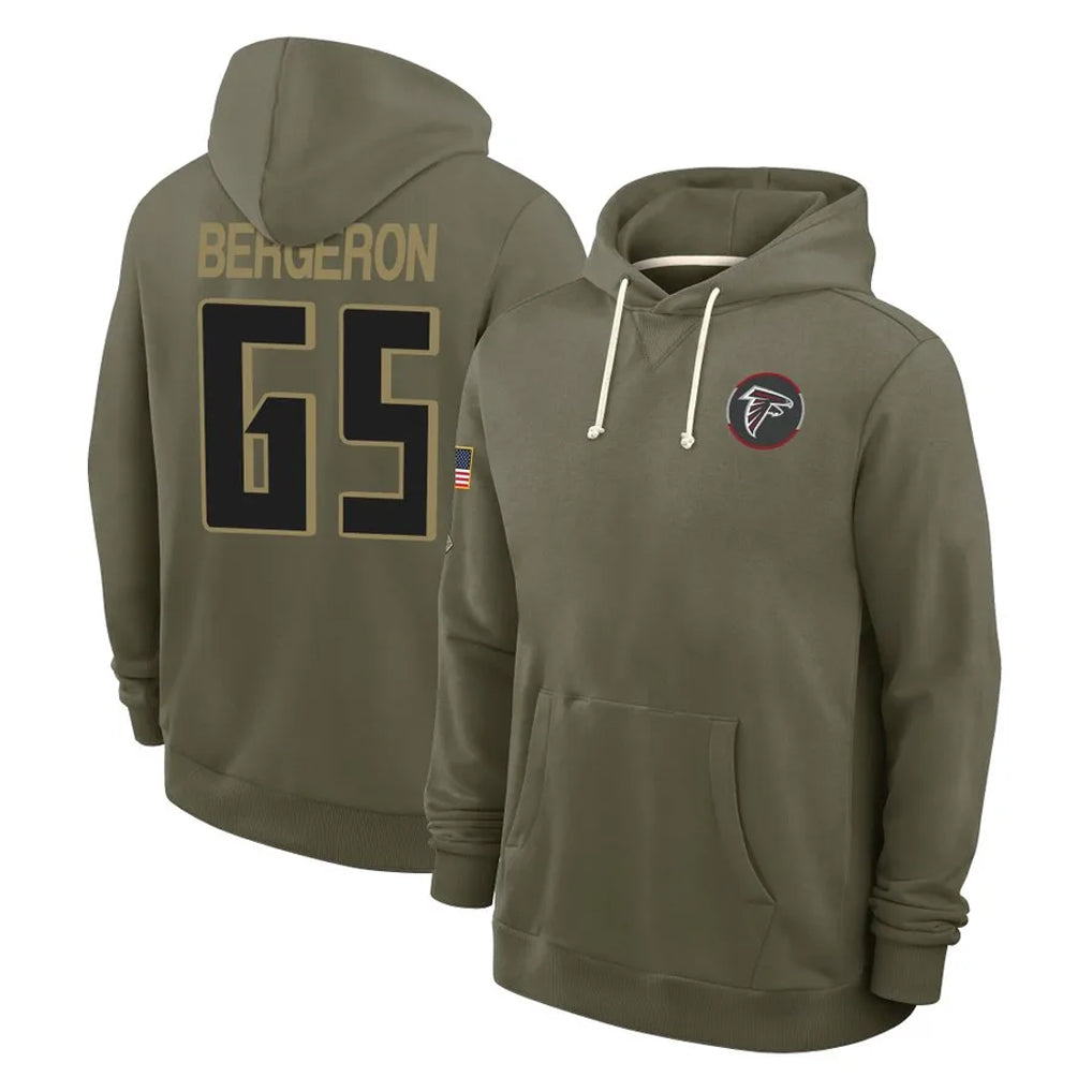 A.Falcons #65 Matthew Bergeron Player Olive 2025 Salute to Service Hoodies Kdoa Stitched Jerseys