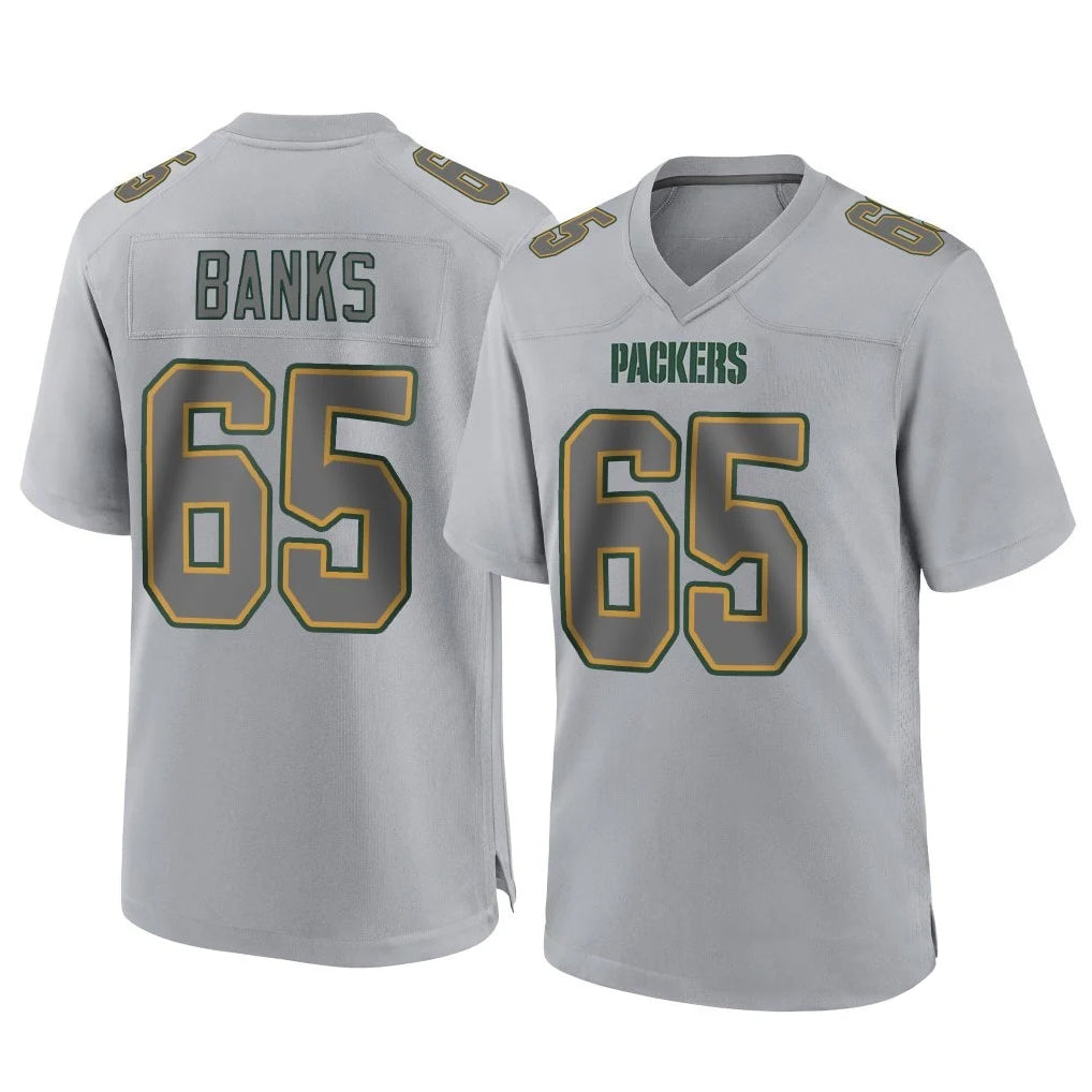 GB.Packers #65 Aaron Banks Player Gray Atmosphere Fashion Home Game Kdoa Stitched Jerseys