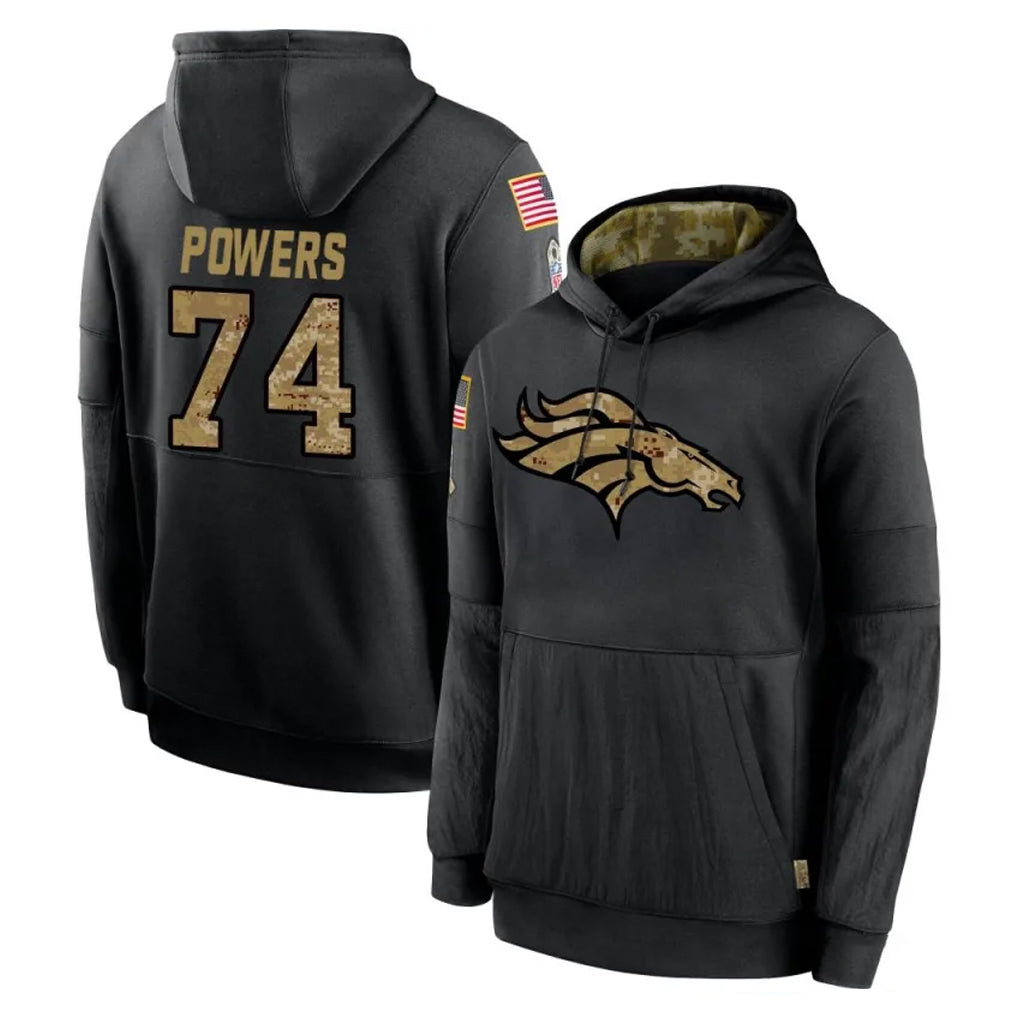 D.Broncos #74 Ben Powers Player Black Salute to Service Pullover Hoodies Limited Kdoa Stitched Jerseys