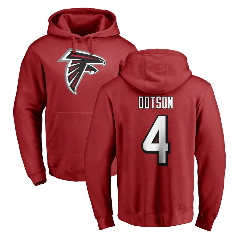 A.Falcons #4 Jahan Dotson Player Red Pullover Hoodies Home Game Kdoa Stitched Jerseys