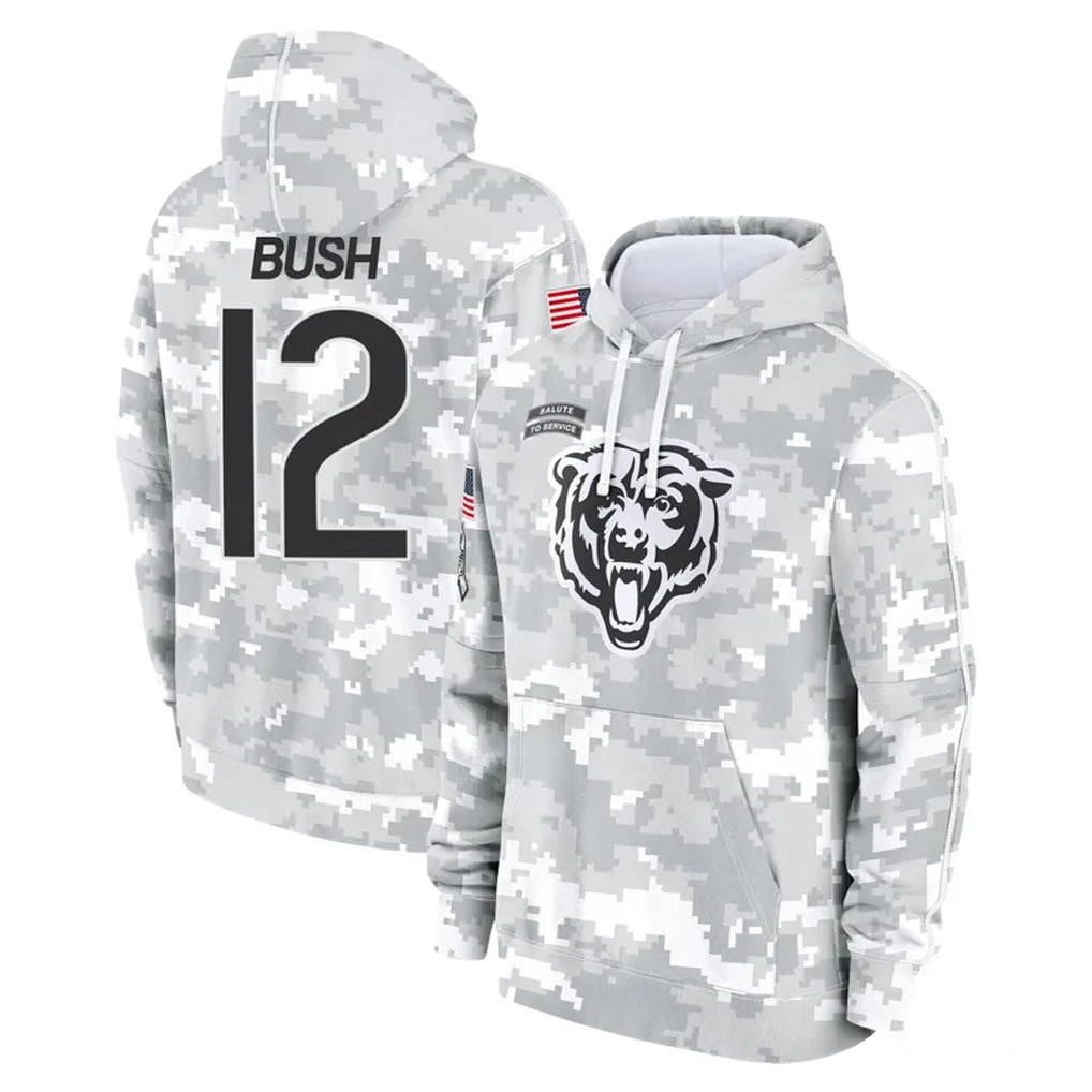 C.Bears #12 Devin Bush Player Arctic Camo Salute to Service Pullover Hoodies Limited Kdoa Stitched Jerseys
