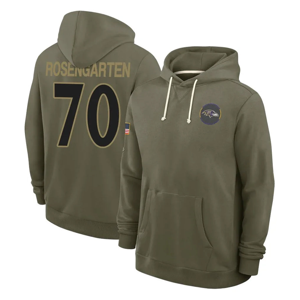 B.Ravens #70 Roger Rosengarten Player Olive Salute to Service Hoodie Kdoa Stitched Jerseys