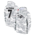 B.Ravens #7 Rashod Bateman Player Arctic Camo Salute to Service Pullover Hoodie Kdoa Stitched Jerseys