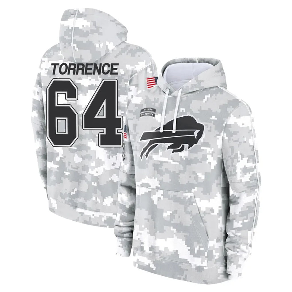 B.Bills #64 O'Cyrus Torrence Player Arctic Camo Salute to Service Hoodies Kdoa Stitched Jerseys