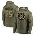 C.Bengals #75 Orlando Brown Jr. Player Olive Salute to Service Pullover Hoodies Home Game Kdoa Stitched Jerseys