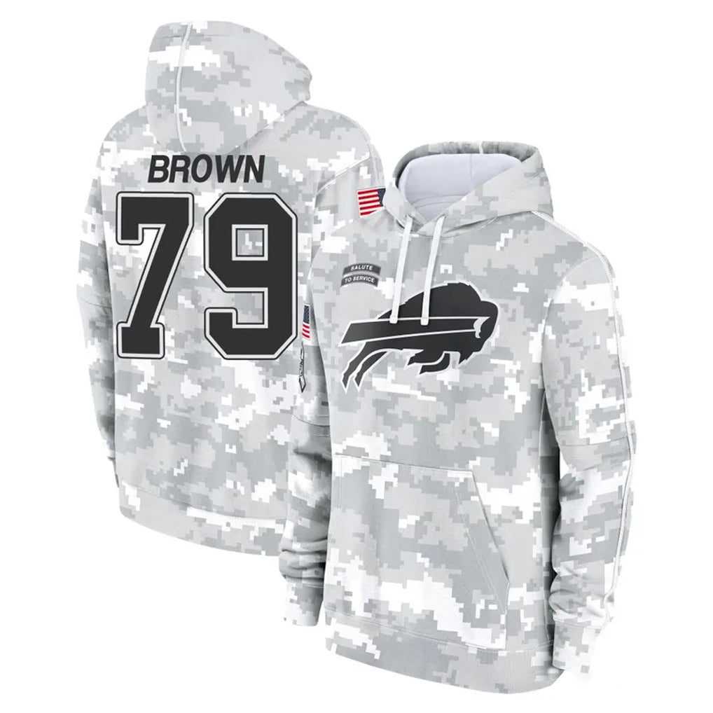 B.Bills #79 Spencer Brown Player Arctic Camo Salute to Service Hoodies Kdoa Stitched Jerseys