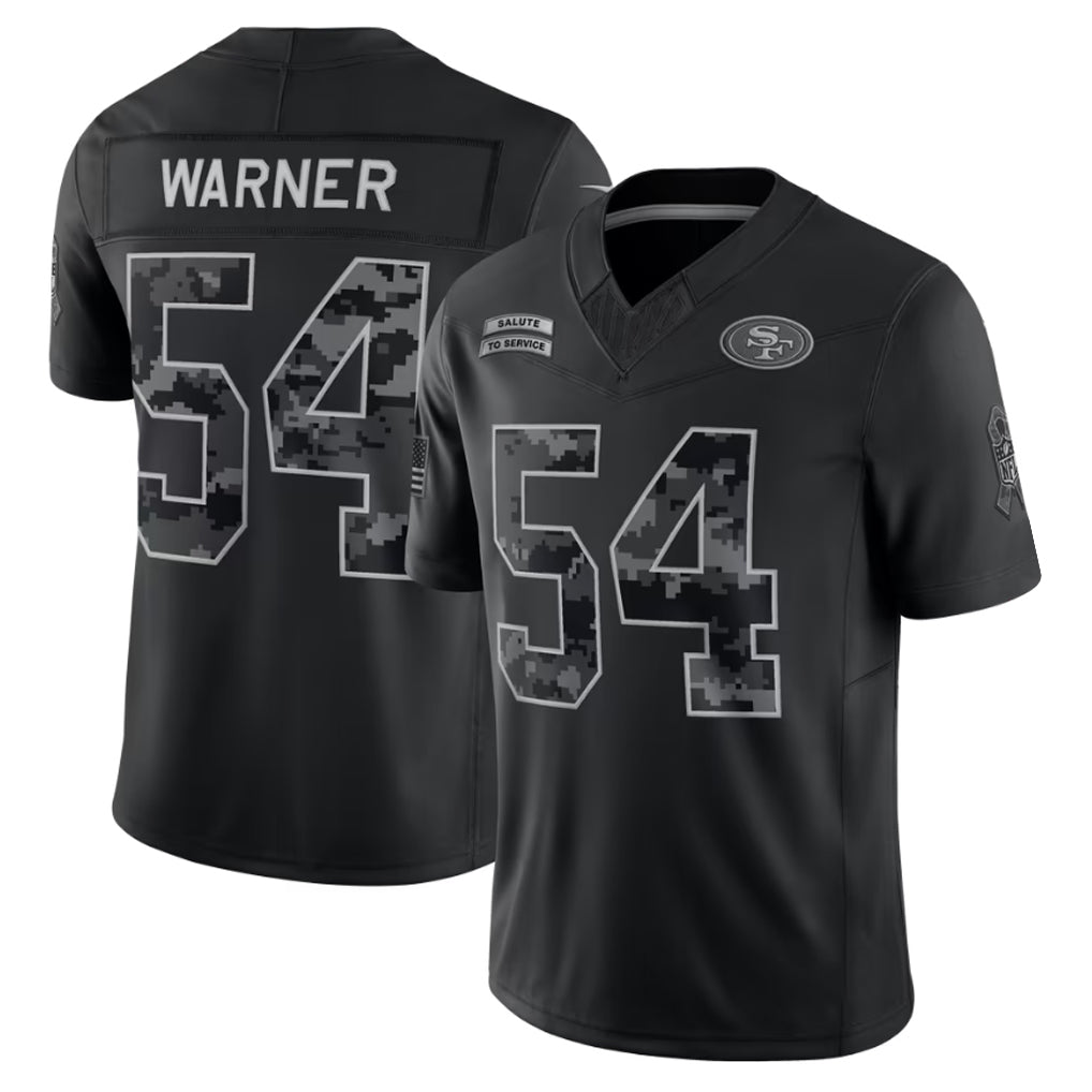 SF.49ers #54 Fred Warner Player Black Limited 2026 Salute to Service Home Game Kdoa Stitched Jerseys