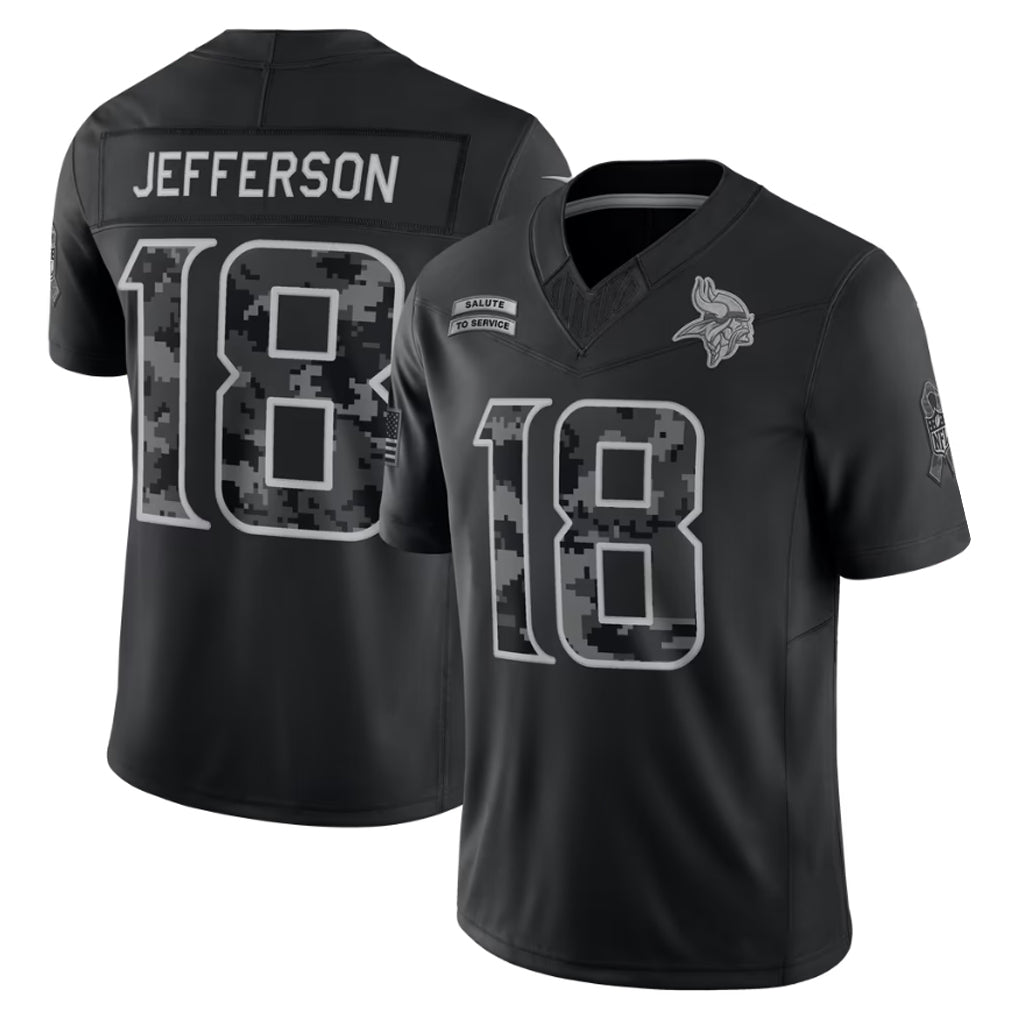 MN.Vikings #18 Justin Jefferson Player Black Limited 2026 Salute to Service Home Game Kdoa Stitched Jerseys