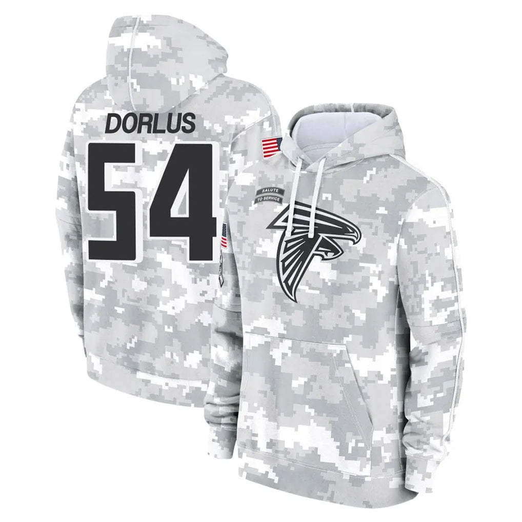 A.Falcons #54 Brandon Dorlus Player Camo Arctic Salute to Service Hoodies Limited Kdoa Stitched Jerseys