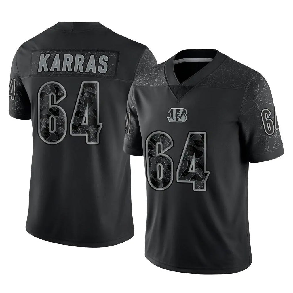 C.Bengals #64 Ted Karras Player Black Reflective Limited Game Kdoa Stitched Jerseys