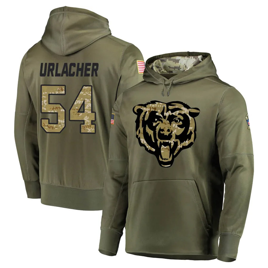 C.Bears #54 Brian Urlacher Player Olive Salute to Service Pullover Hoodies Home Game Kdoa Stitched Jerseys