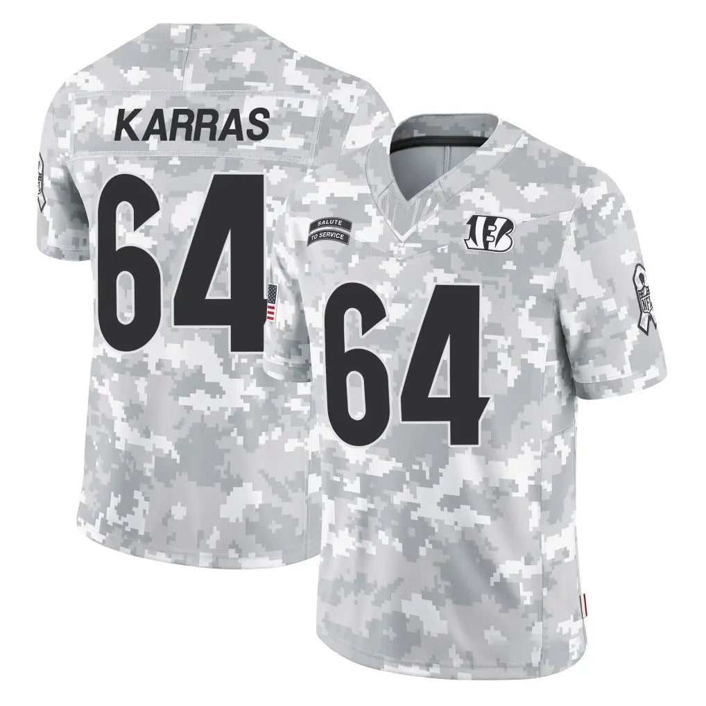 C.Bengals #64 Ted Karras Player Arctic Camo Salute to Service Limited Kdoa Stitched Jerseys