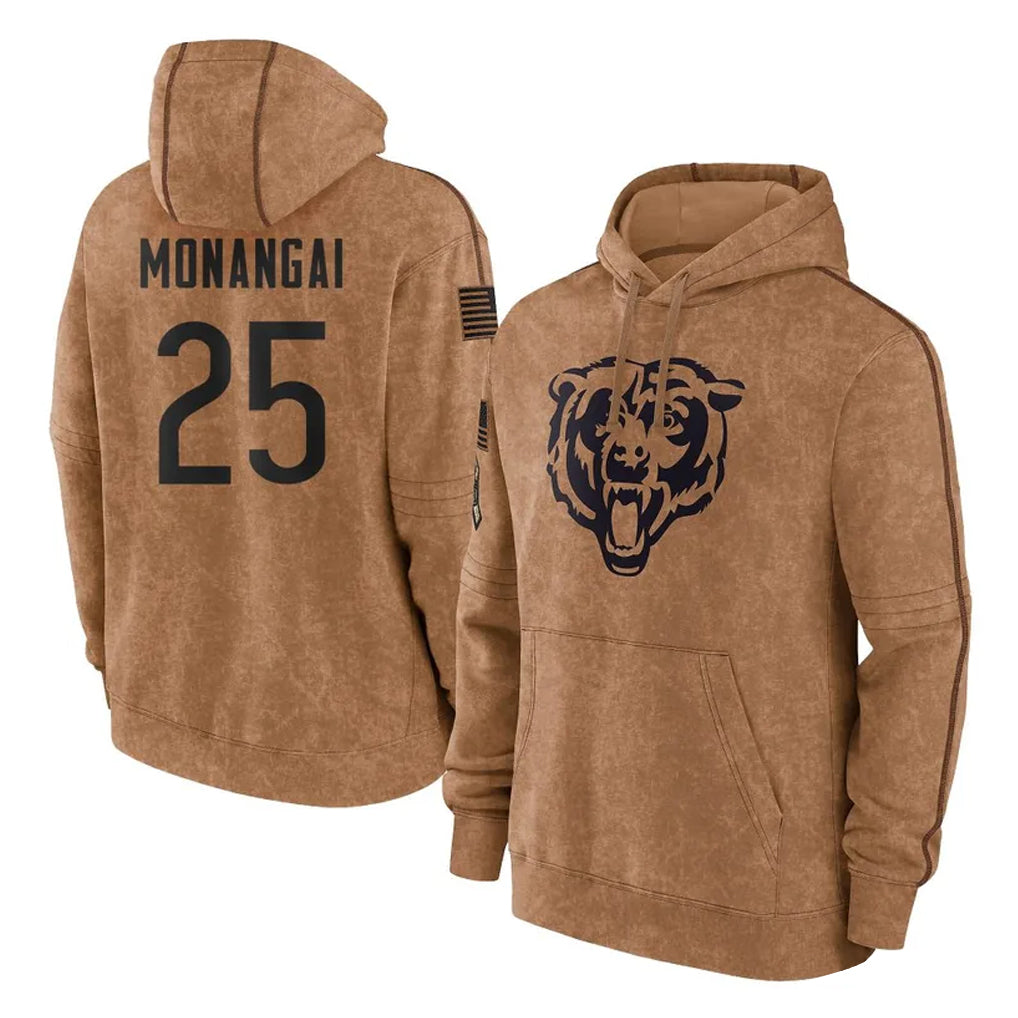C.Bears #25 Kyle Monangai Player Brown Salute to Service Pullover Hoodies Limited Kdoa Stitched Jerseys