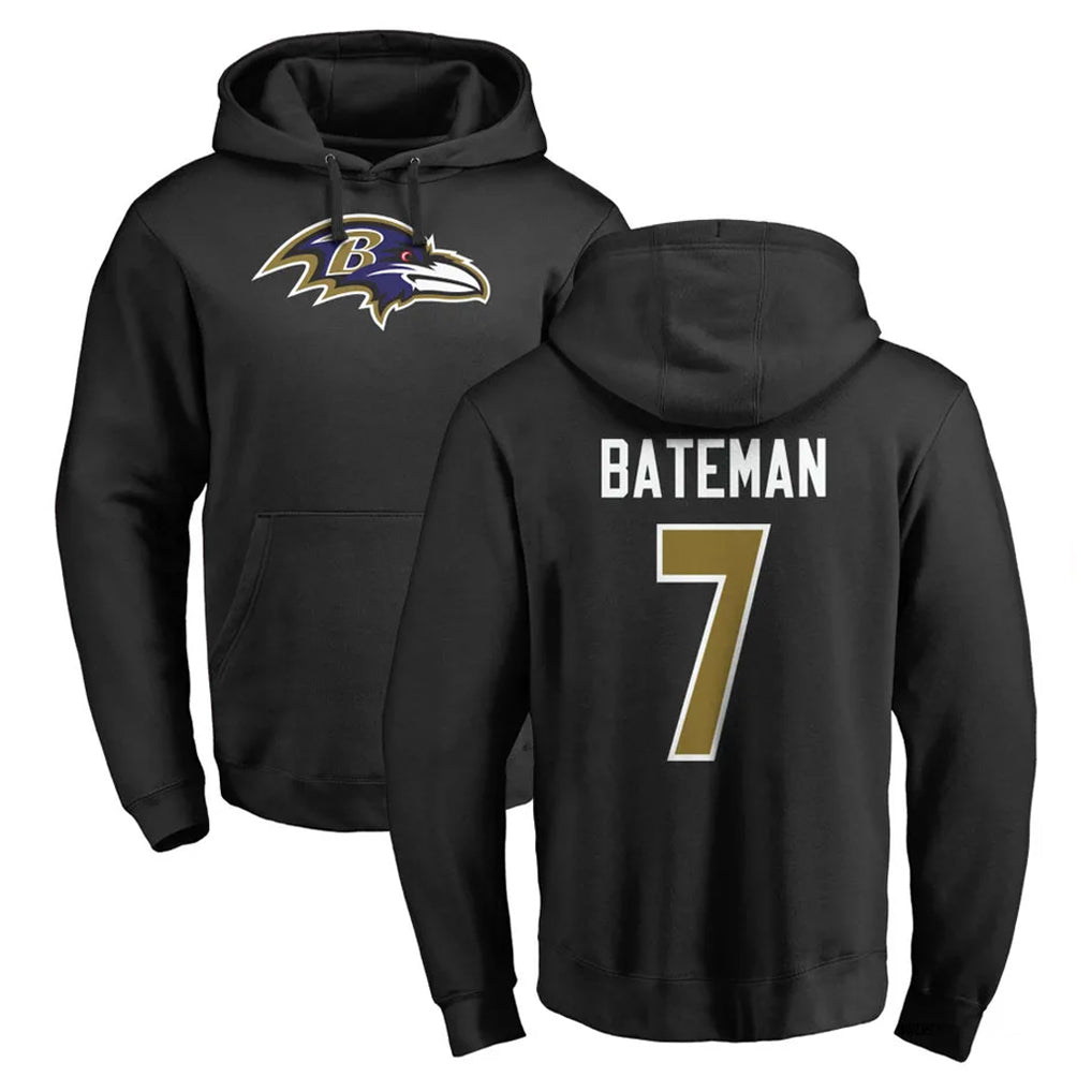 B.Ravens #7 Rashod Bateman Player Black Pullover Hoodie Kdoa Stitched Jerseys