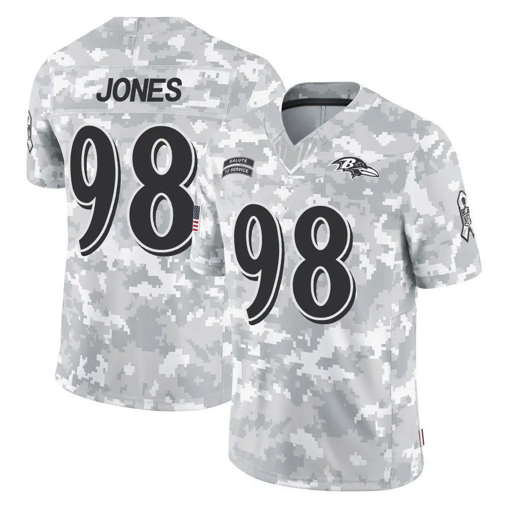 B.Ravens #98 Travis Jones Player Arctic Camo Salute to Service Limited Kdoa Stitched Jerseys