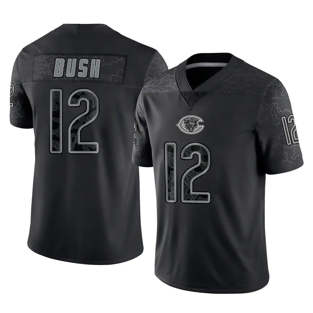 C.Bears #12 Devin Bush Player Black REFLECTIVE Limited Game Kdoa Stitched Jerseys