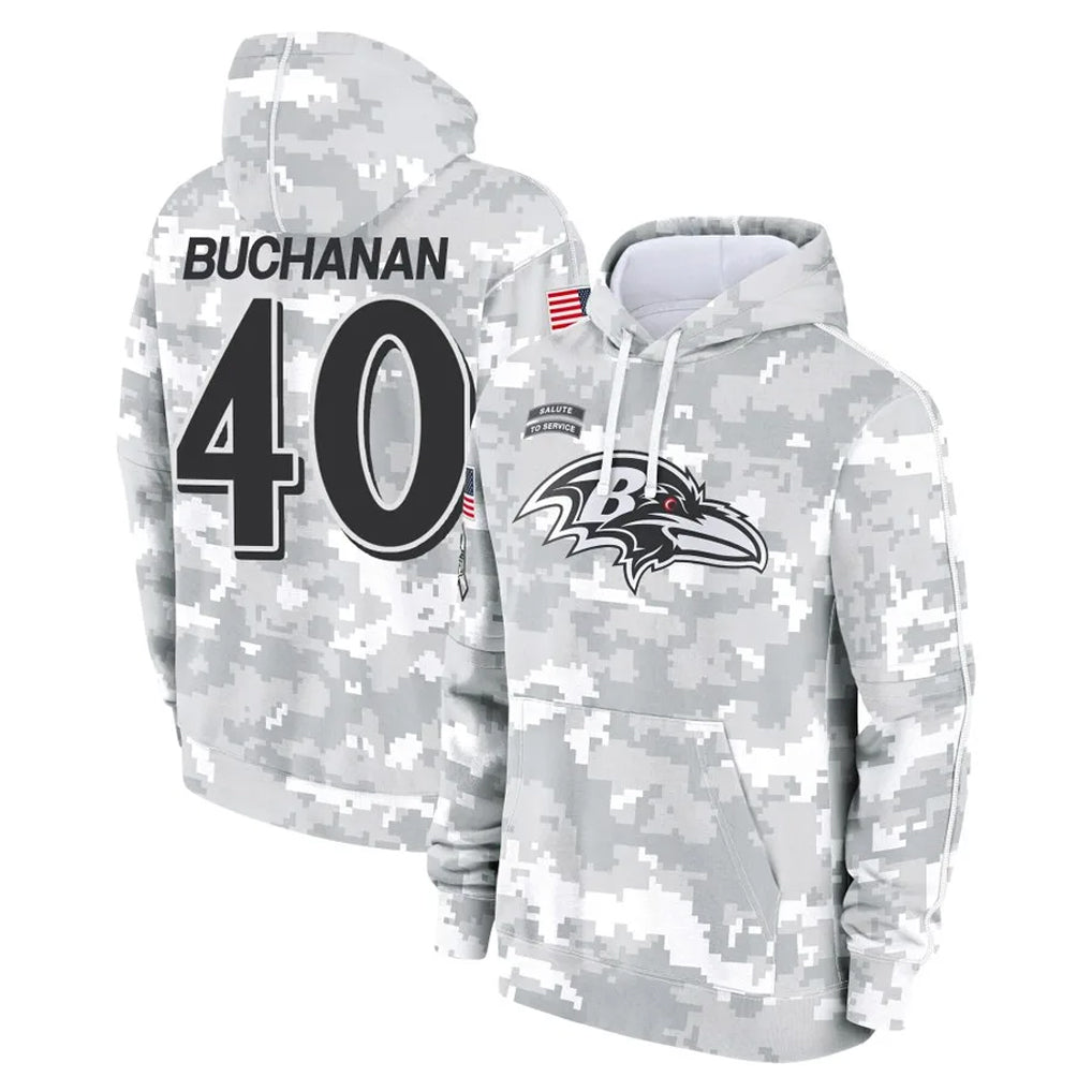 B.Ravens #40 Teddye Buchanan Player Arctic Camo Salute to Service Pullover Hoodie Kdoa Stitched Jerseys
