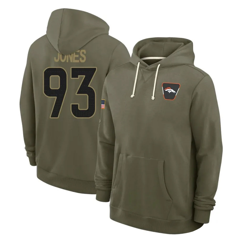 D.Broncos #93 D.J. Jones Player Olive Salute to Service Pullover Hoodies Limited Kdoa Stitched Jerseys