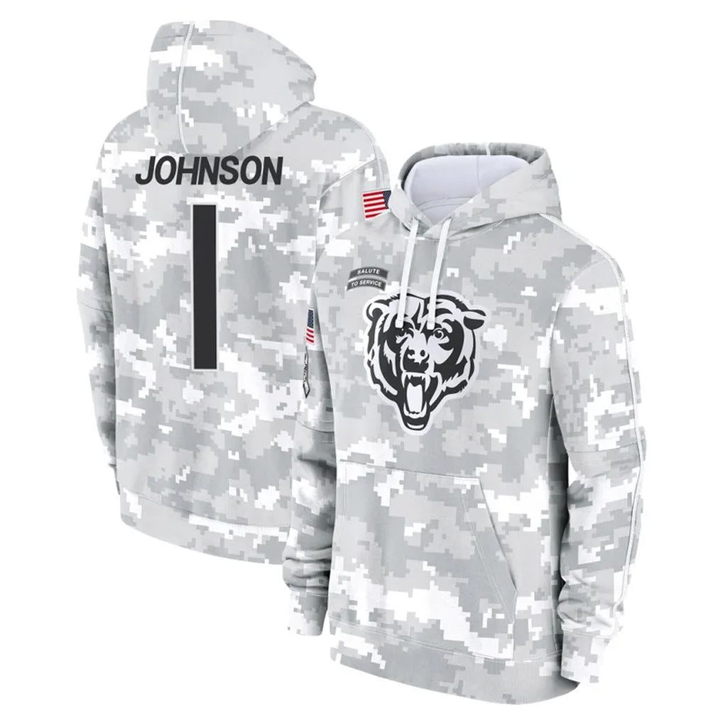C.Bears #1 Jaylon Johnson Player Arctic Camo Salute to Service Pullover Hoodies Limited Kdoa Stitched Jerseys