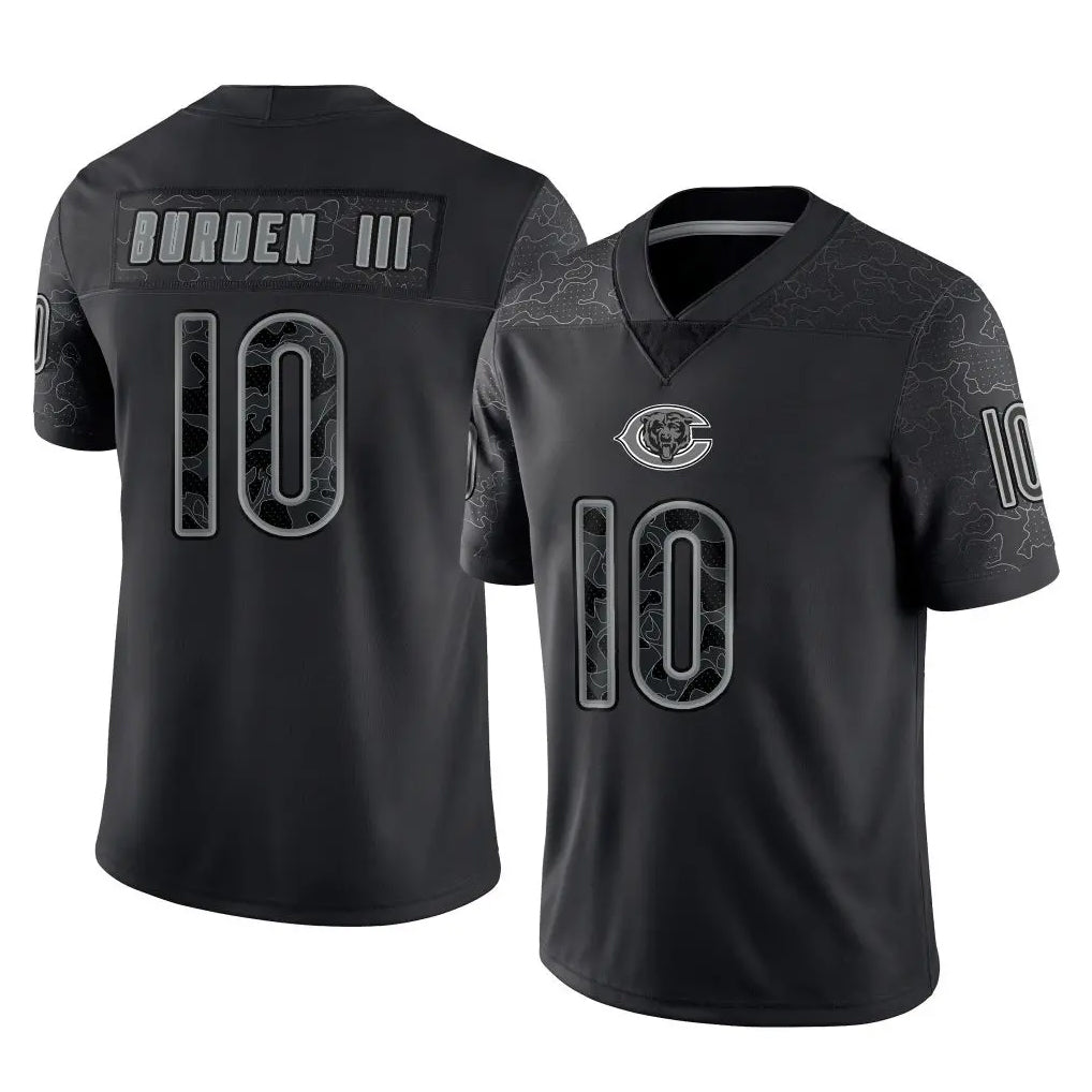 C.Bears #10 Luther Burden III Player Black REFLECTIVE Limited Game Kdoa Stitched Jerseys
