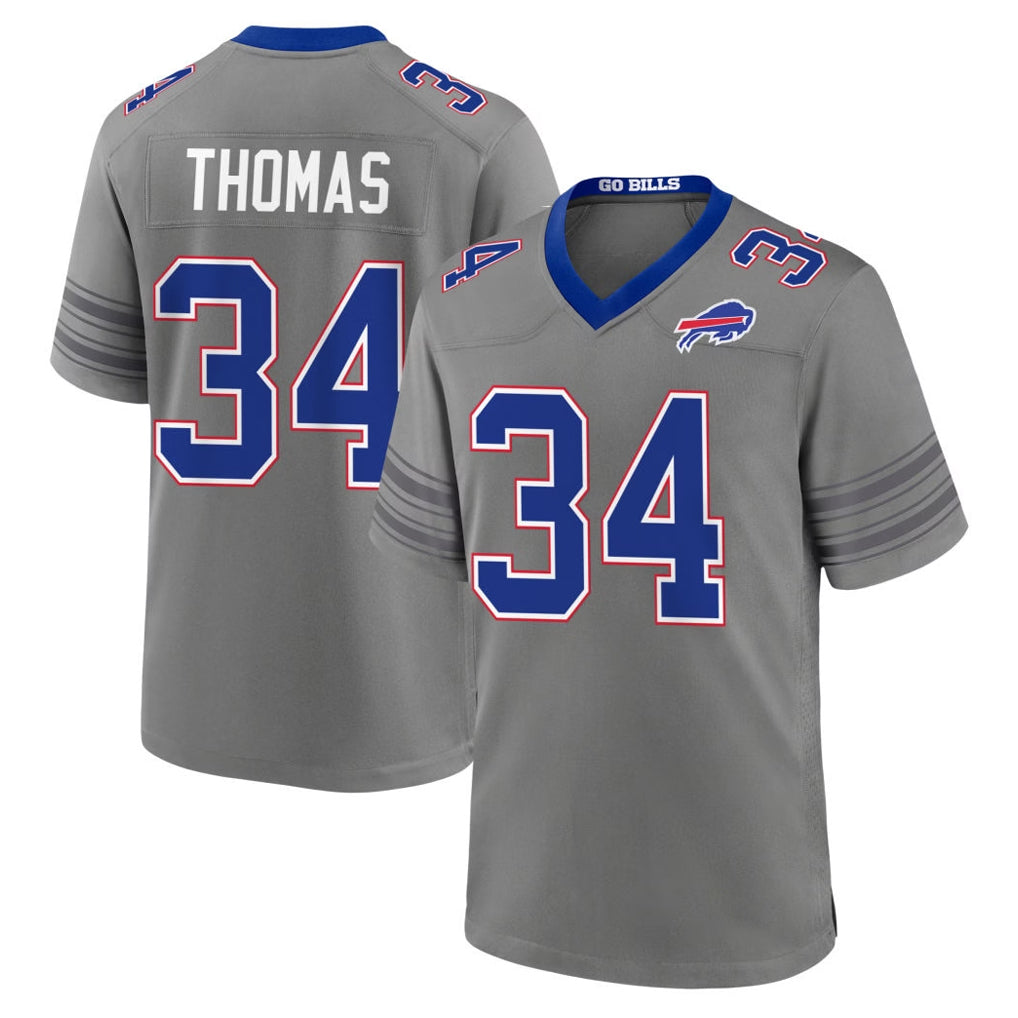 B.Bills #34 Thurman Thomas Player Gray Nickel City Home Game Kdoa Stitched Jerseys